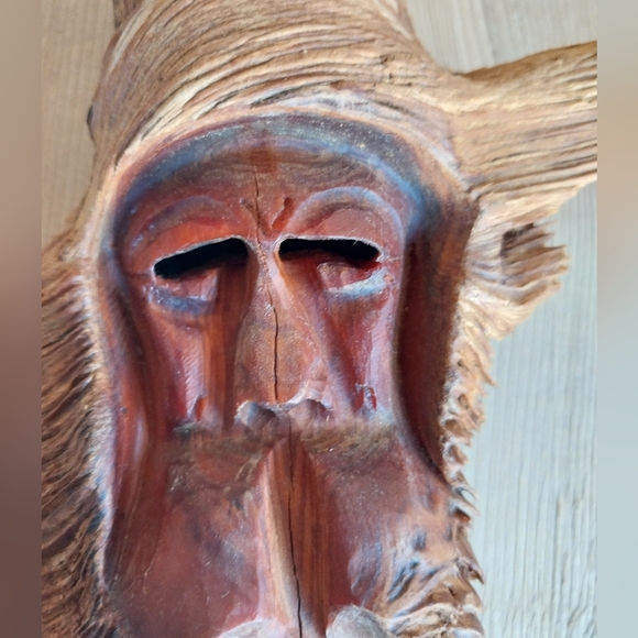 Vintage Wood Spirit Carving Forest Face Tree Wizard Sculpture Artisan - Picture 4 of 7